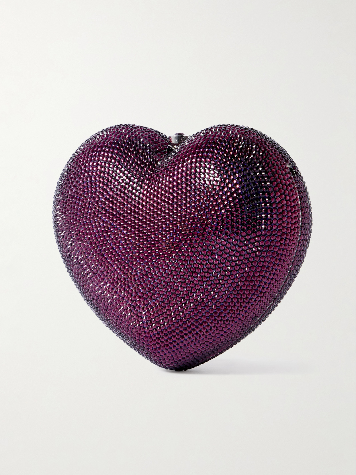 Judith Leiber Petit Coeur Crystal-embellished Silver-tone Clutch In Purple