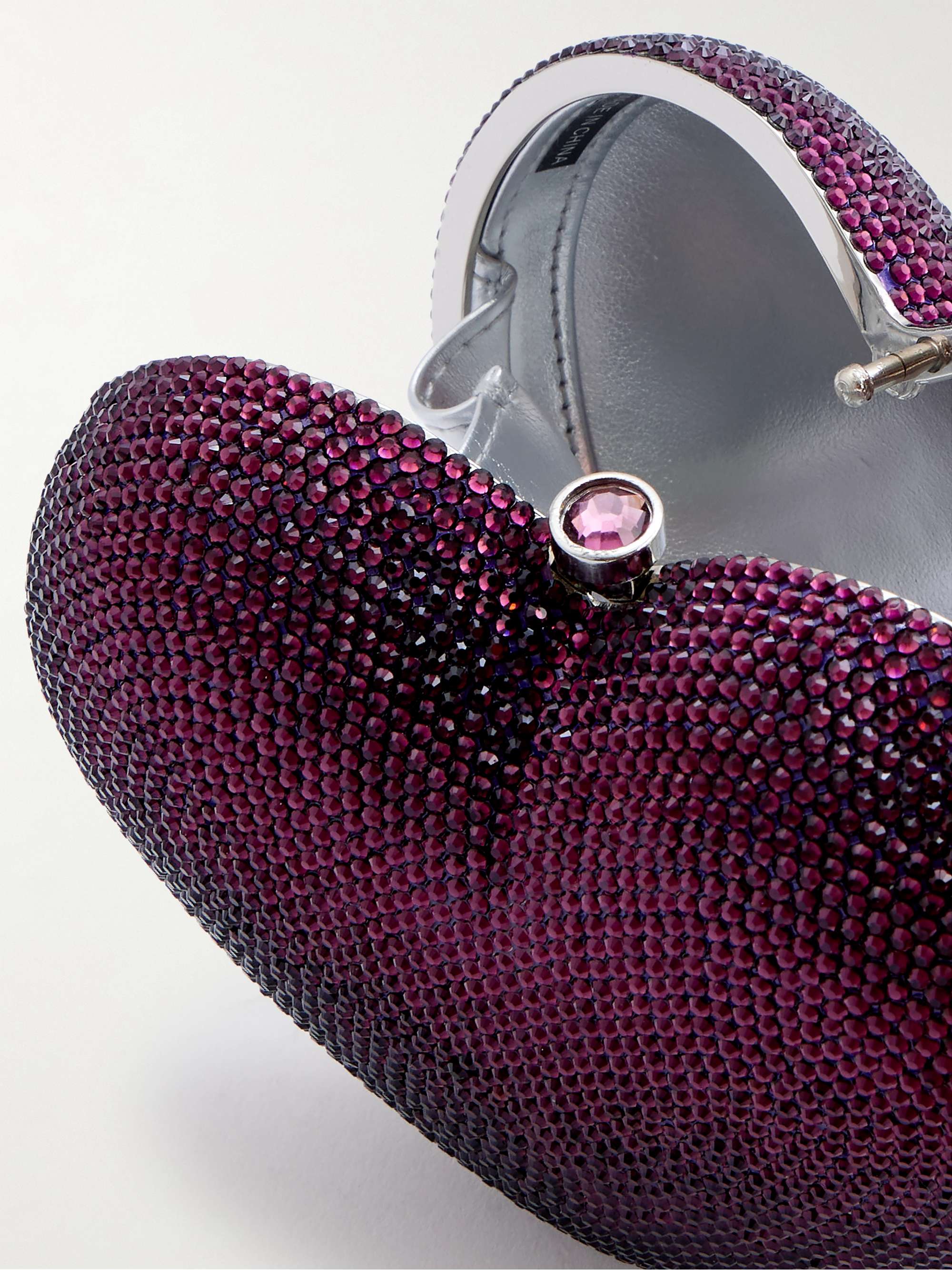JUDITH LEIBER COUTURE Petit Coeur crystal-embellished silver-tone clutch