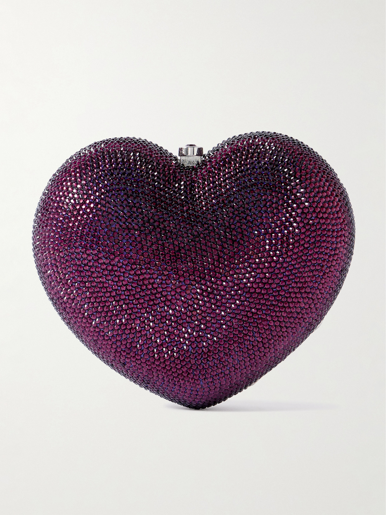 Judith Leiber Petit Coeur Crystal-embellished Silver-tone Clutch In Purple