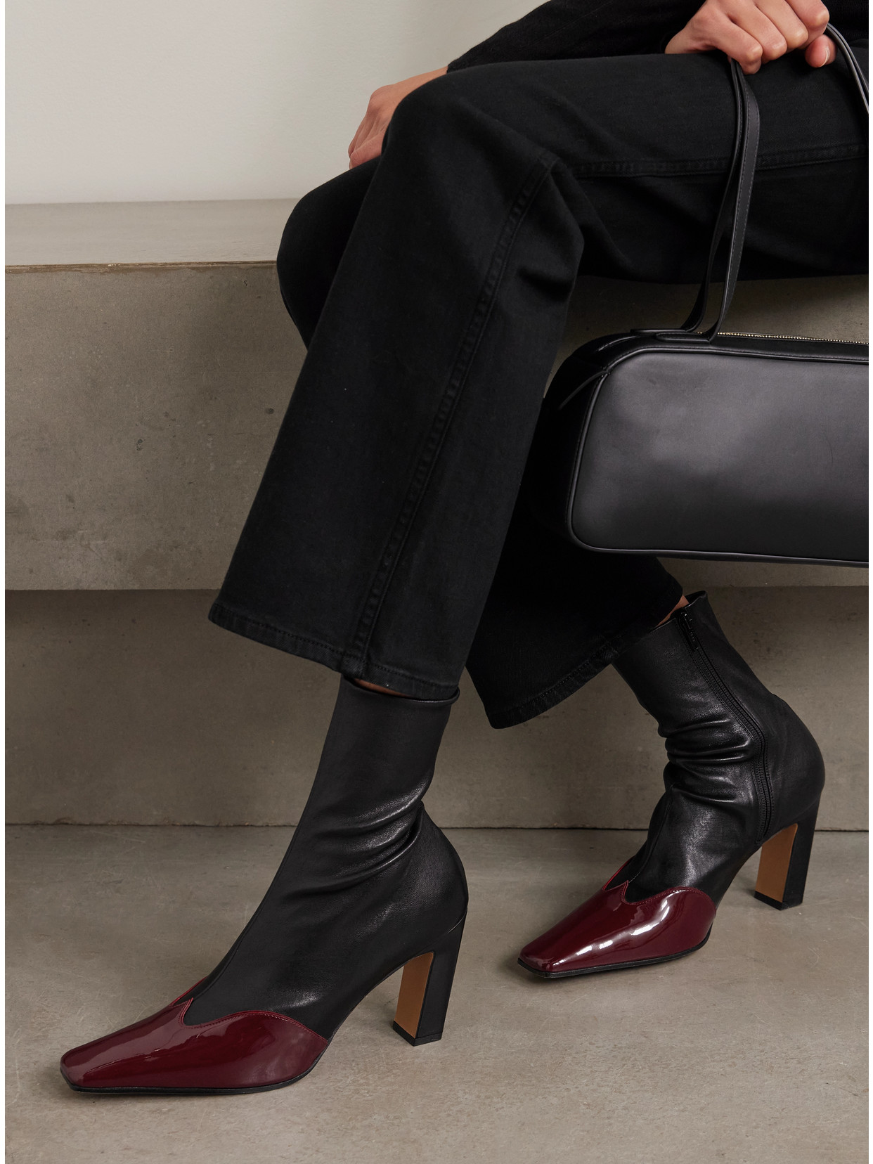 Khaite Nevada Two-tone Leather Ankle Boots In Black