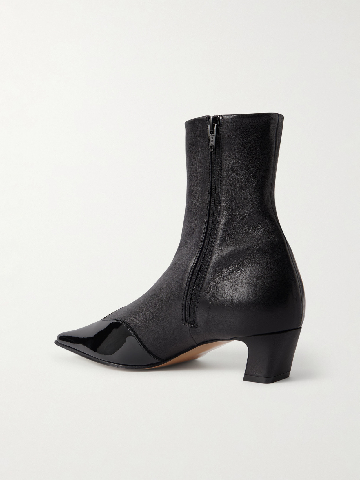 Khaite Nevada Patent-trimmed Leather Ankle Boots In Black