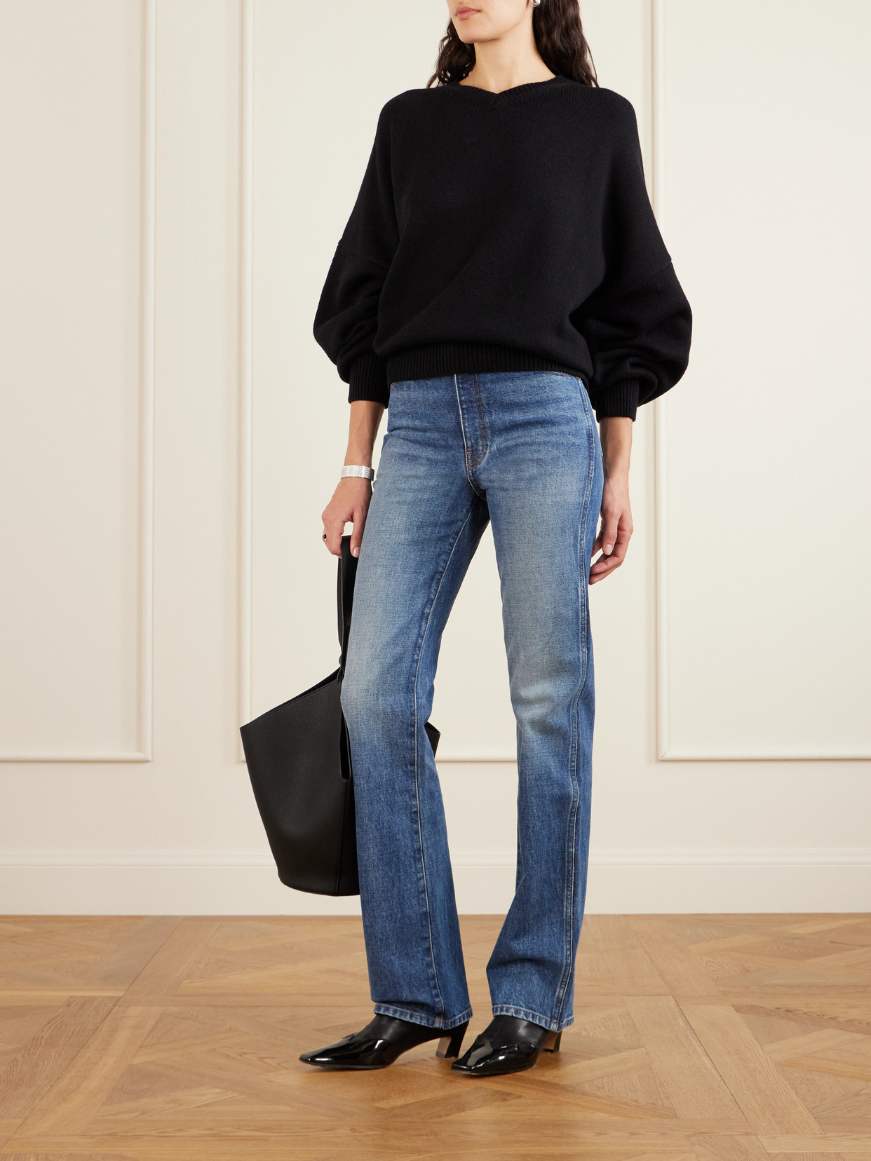 Khaite Nevada Patent-trimmed Leather Ankle Boots In Black