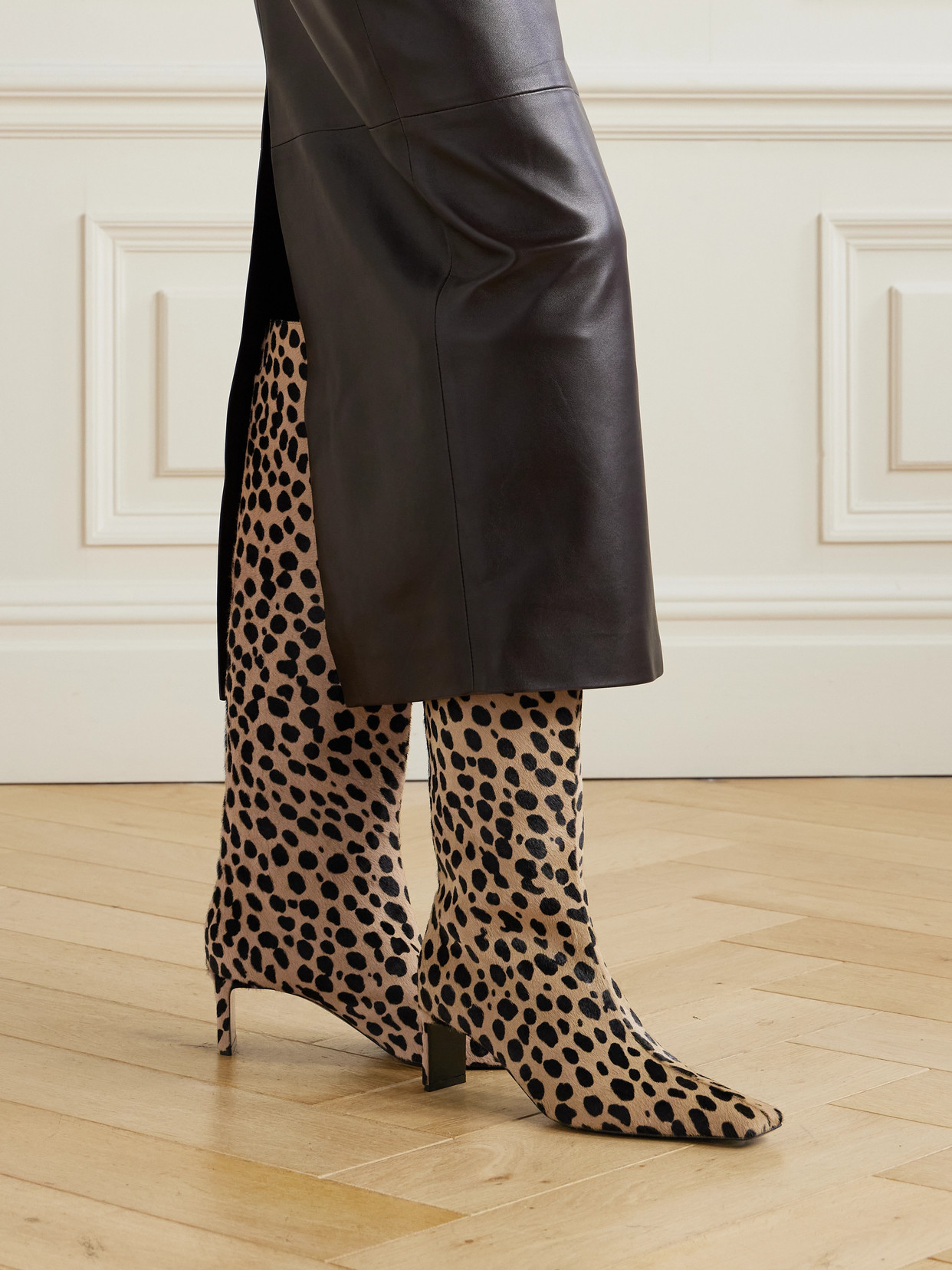 Ona Leopard-Print Calf Hair Knee Boots