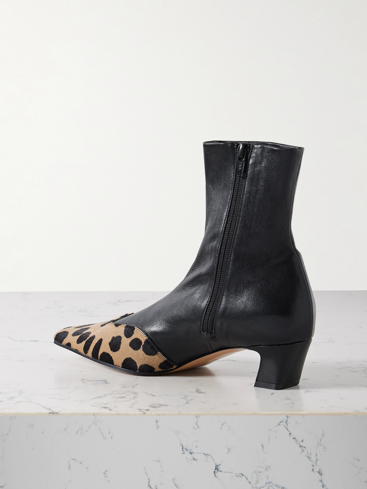 Khaite Nevada Leather And Leopard-print Calf Hair Ankle Boots In Black