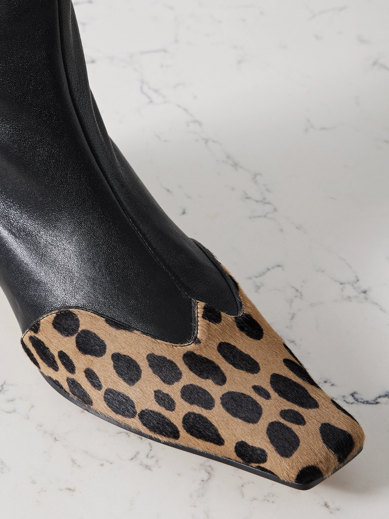 Khaite Nevada Leather And Leopard-print Calf Hair Ankle Boots In Black