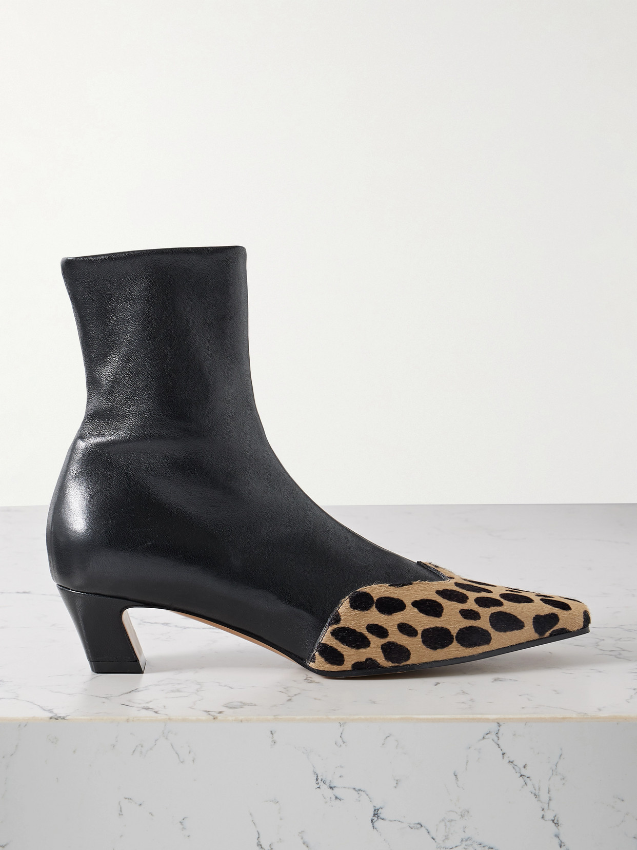 Khaite Nevada Leather And Leopard-print Calf Hair Ankle Boots In Black