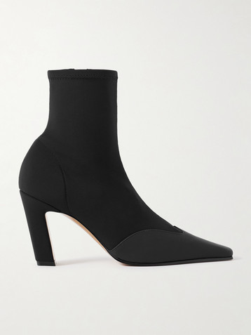 KHAITE Nevada leather-trimmed stretch-knit ankle boots