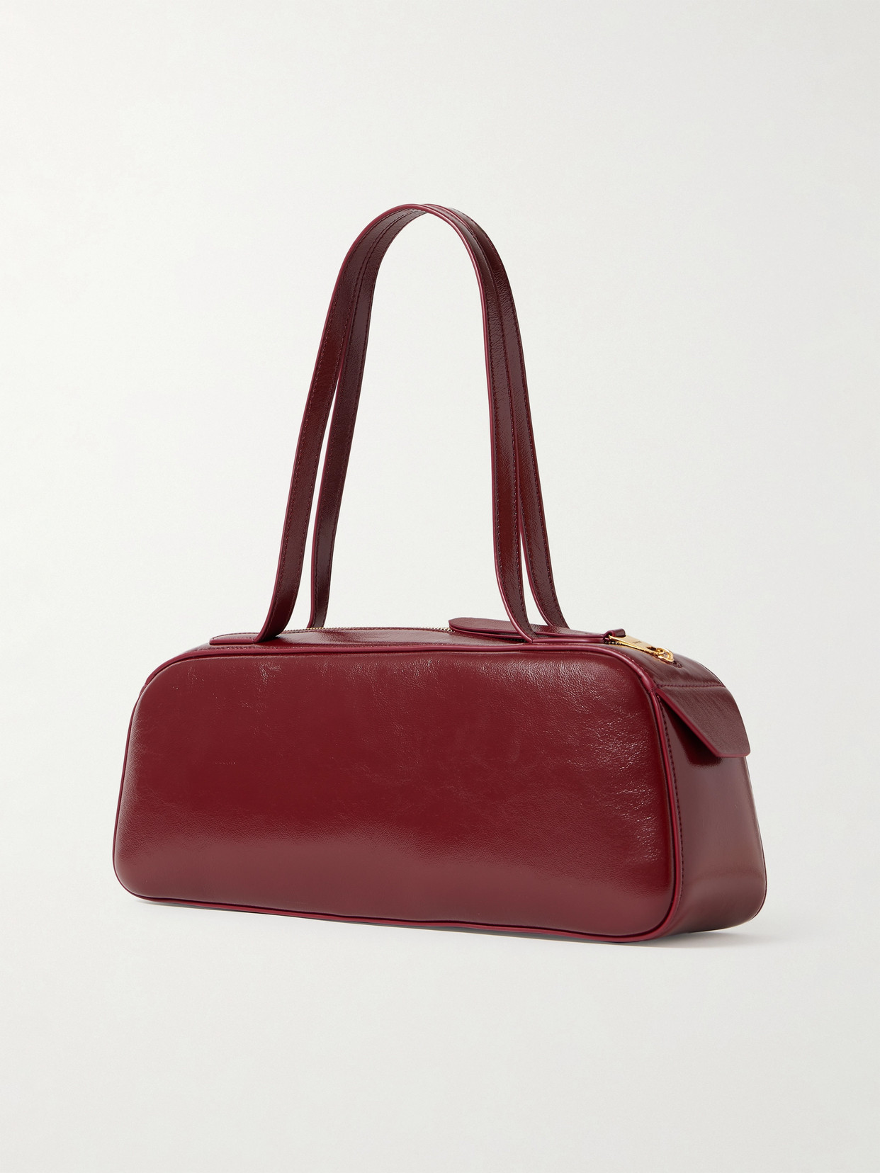 Khaite Simona Crinkled Patent-leather Shoulder Bag In Burgundy