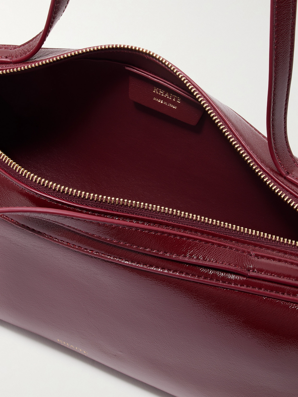 Khaite Simona Crinkled Patent-leather Shoulder Bag In Burgundy