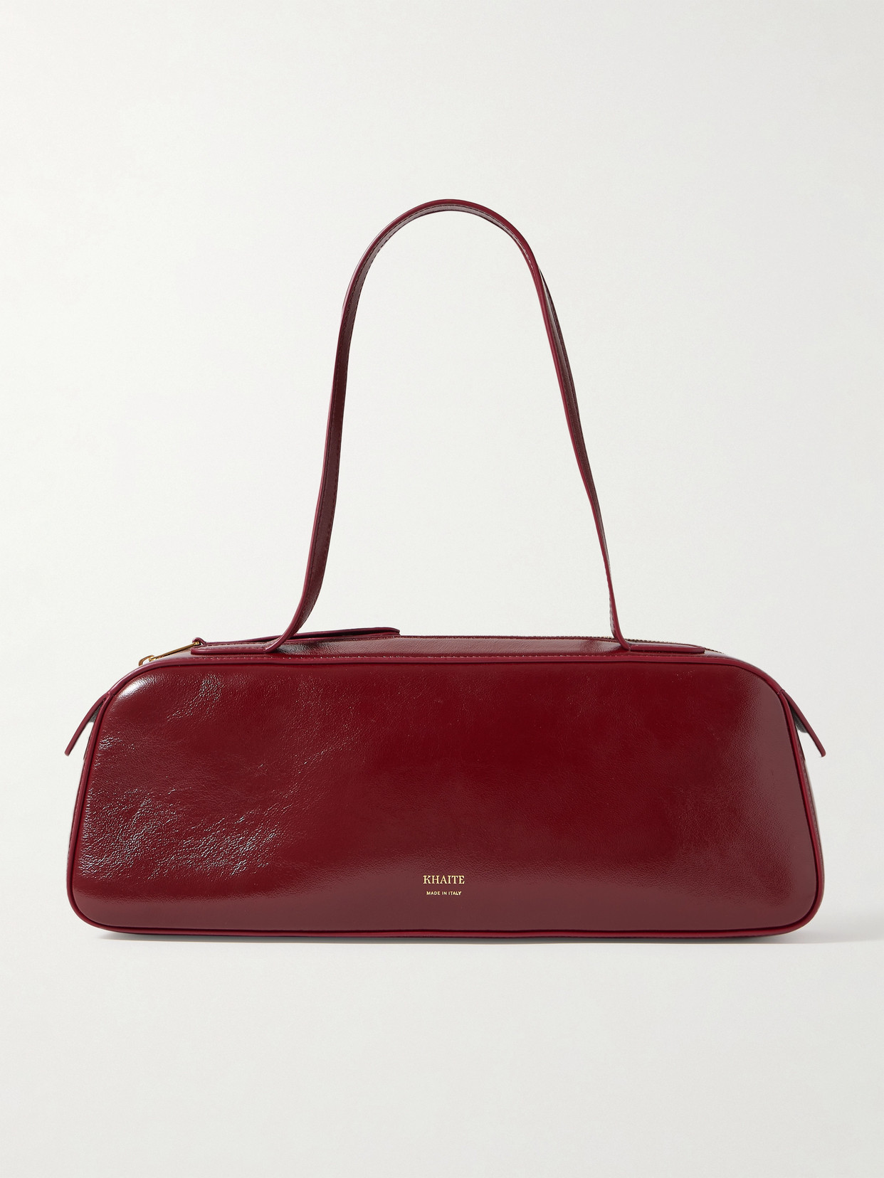 Khaite Simona Crinkled Patent-leather Shoulder Bag In Burgundy
