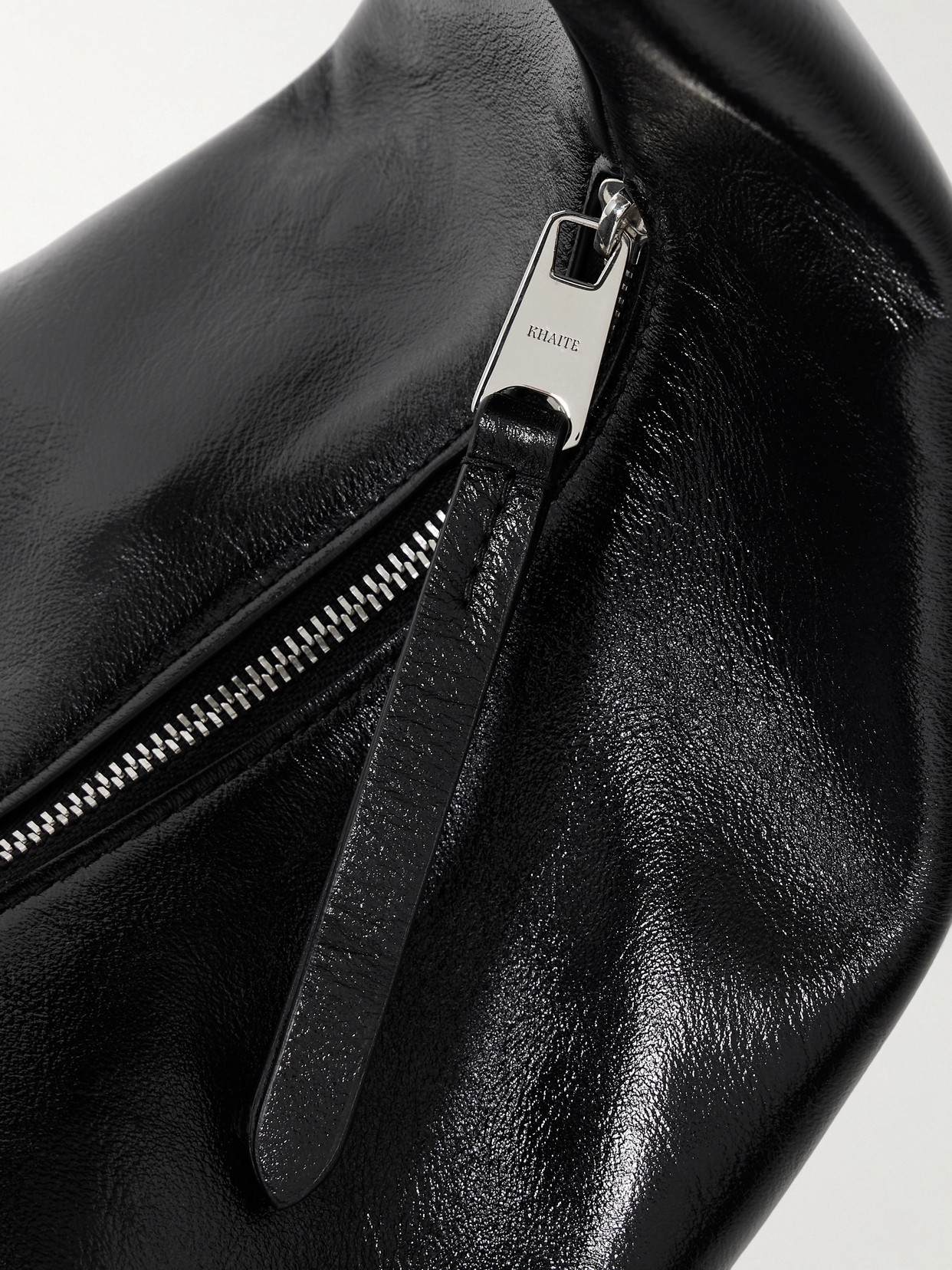 Khaite Olivia Medium Crinkled Patent-leather Tote In Black