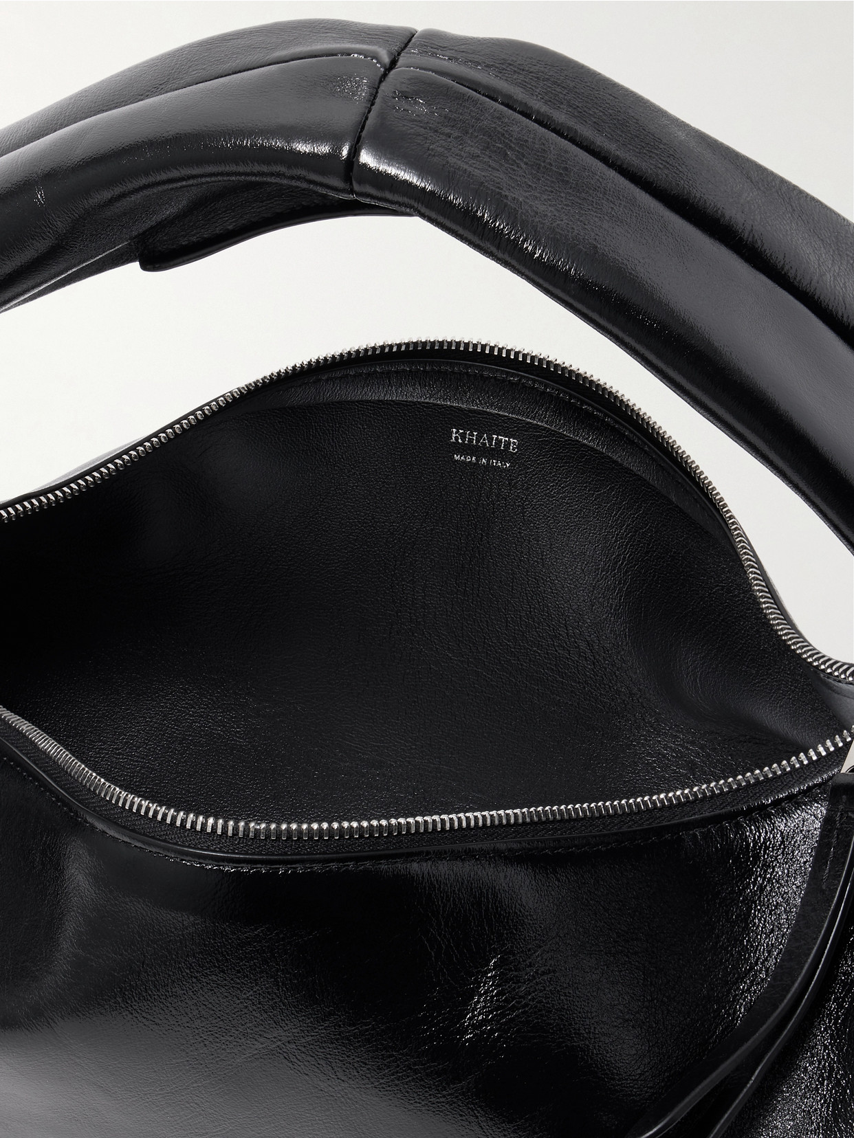 Khaite Olivia Medium Crinkled Patent-leather Tote In Black