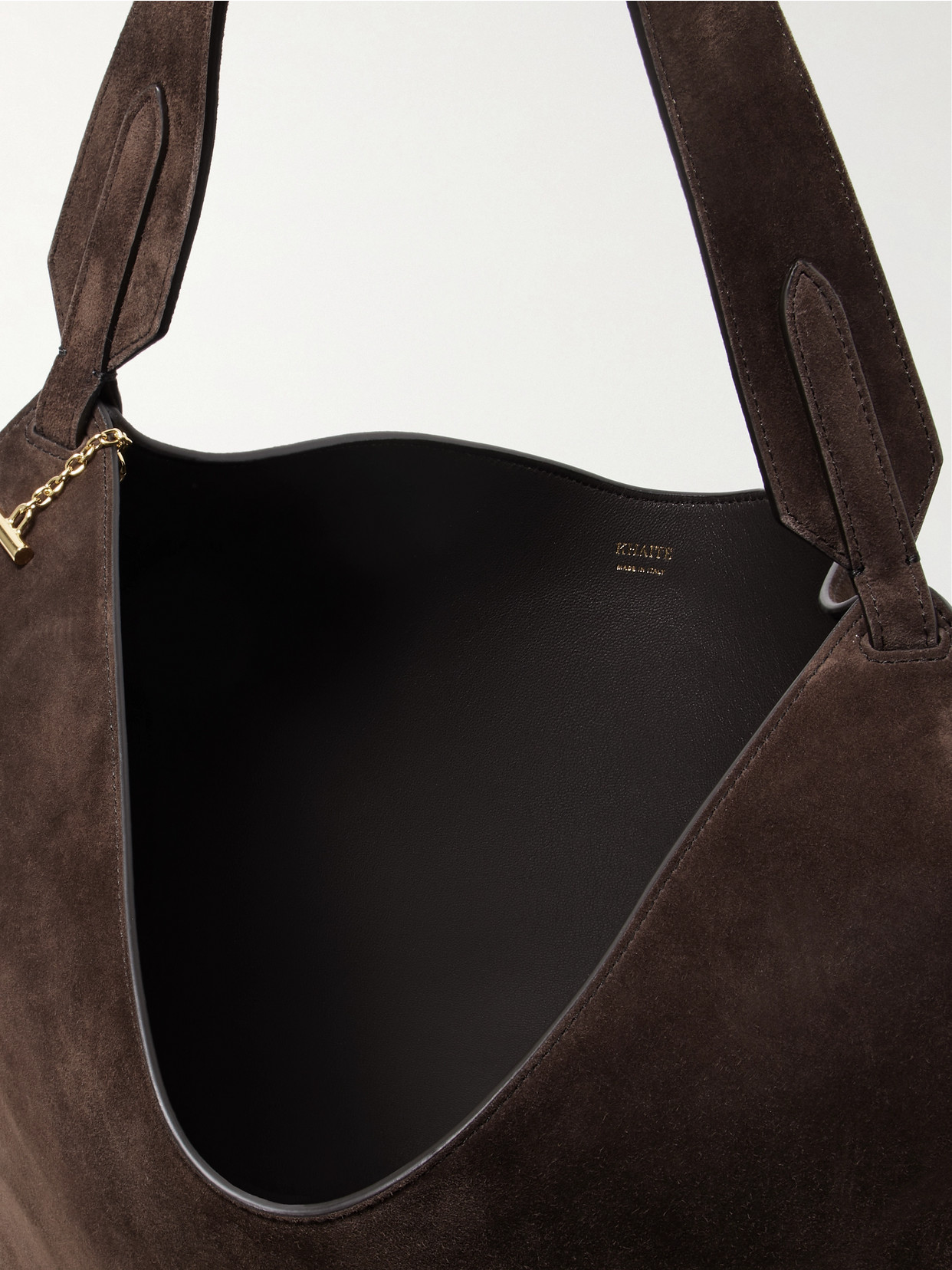 Khaite Distinctive Brown Calfskin Leather Tote With Gold Chain Detail In Brown