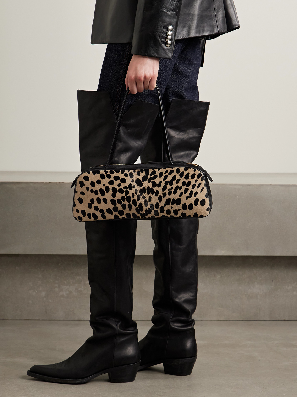 Khaite Simona Leather-trimmed Leopard-print Calf Hair Shoulder Bag In Multi