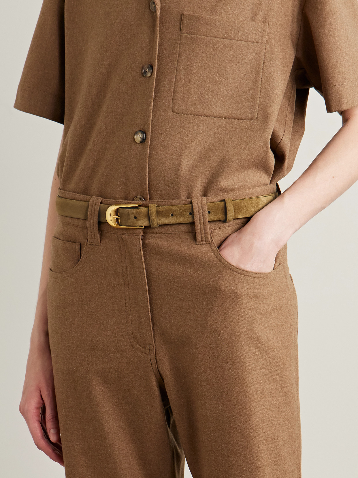 Khaite Dome Suede Belt In Brown