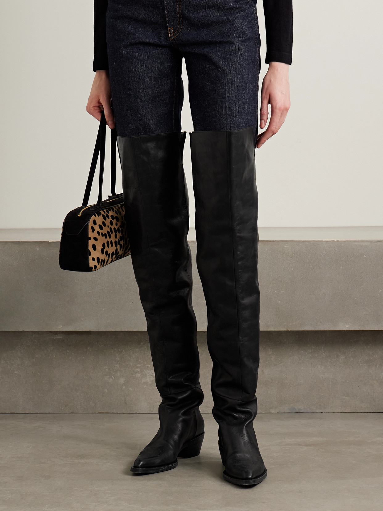 Khaite Clive Leather Over-the-knee Boots In Black