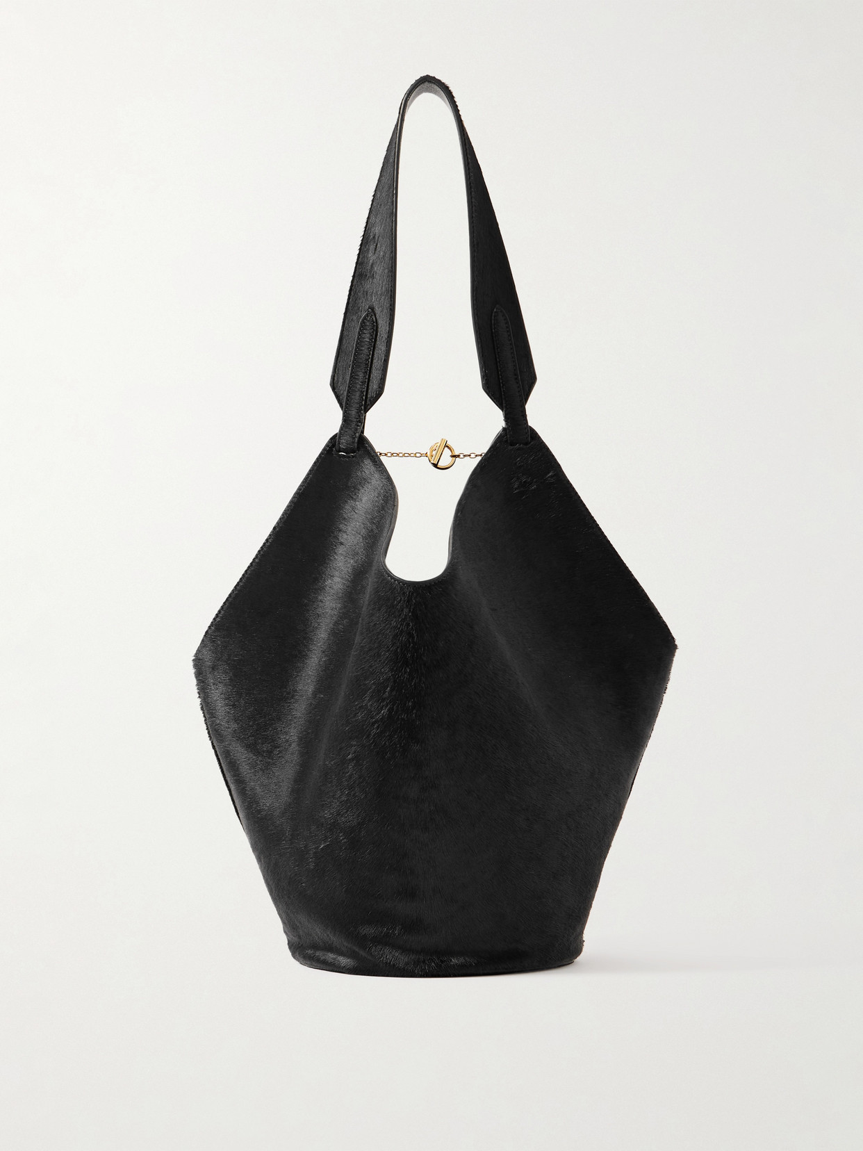 Khaite Lotus Small Leather Tote In Black
