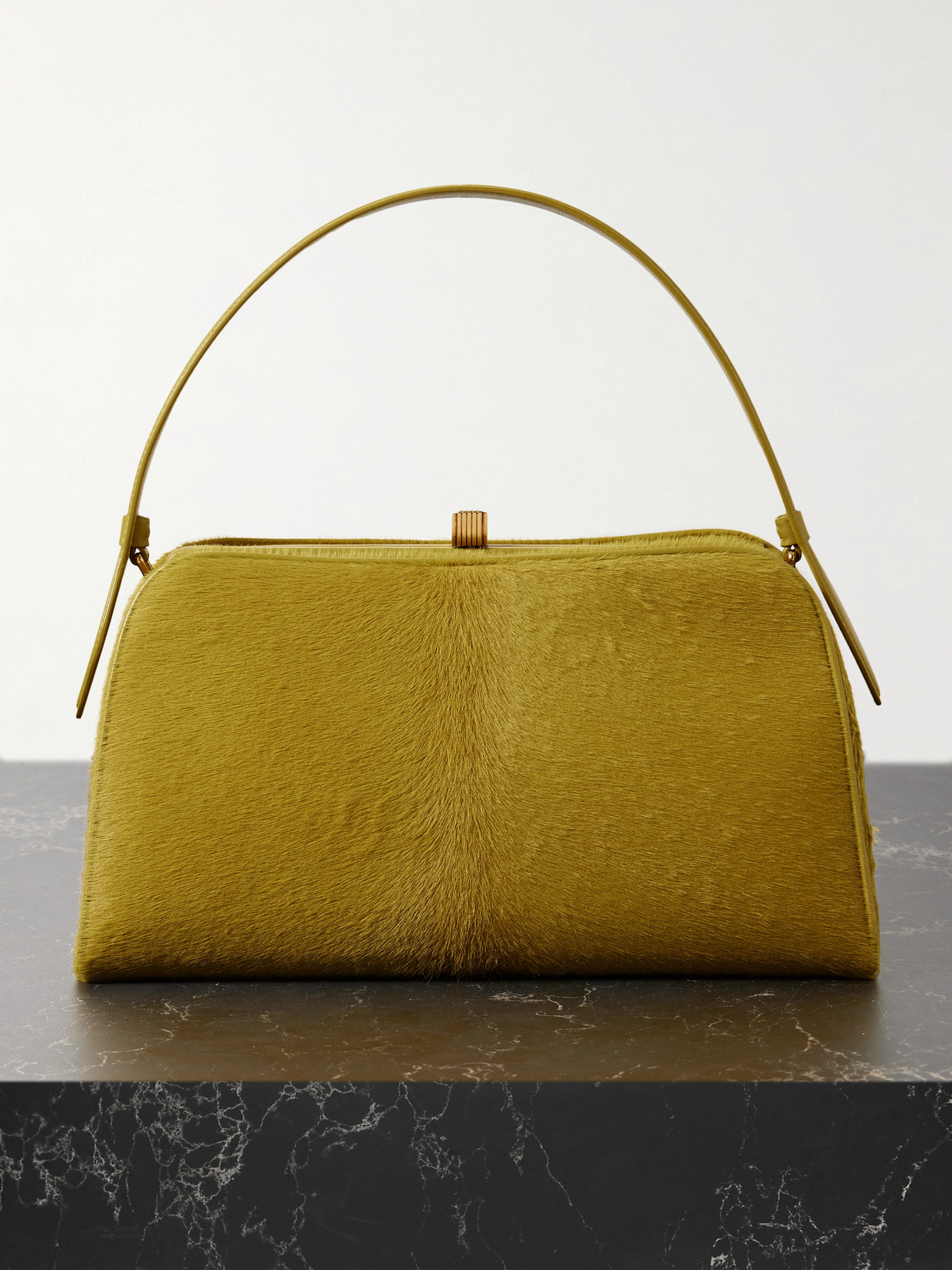 Khaite Cate Leather-trimmed Calf Hair Tote In Yellow