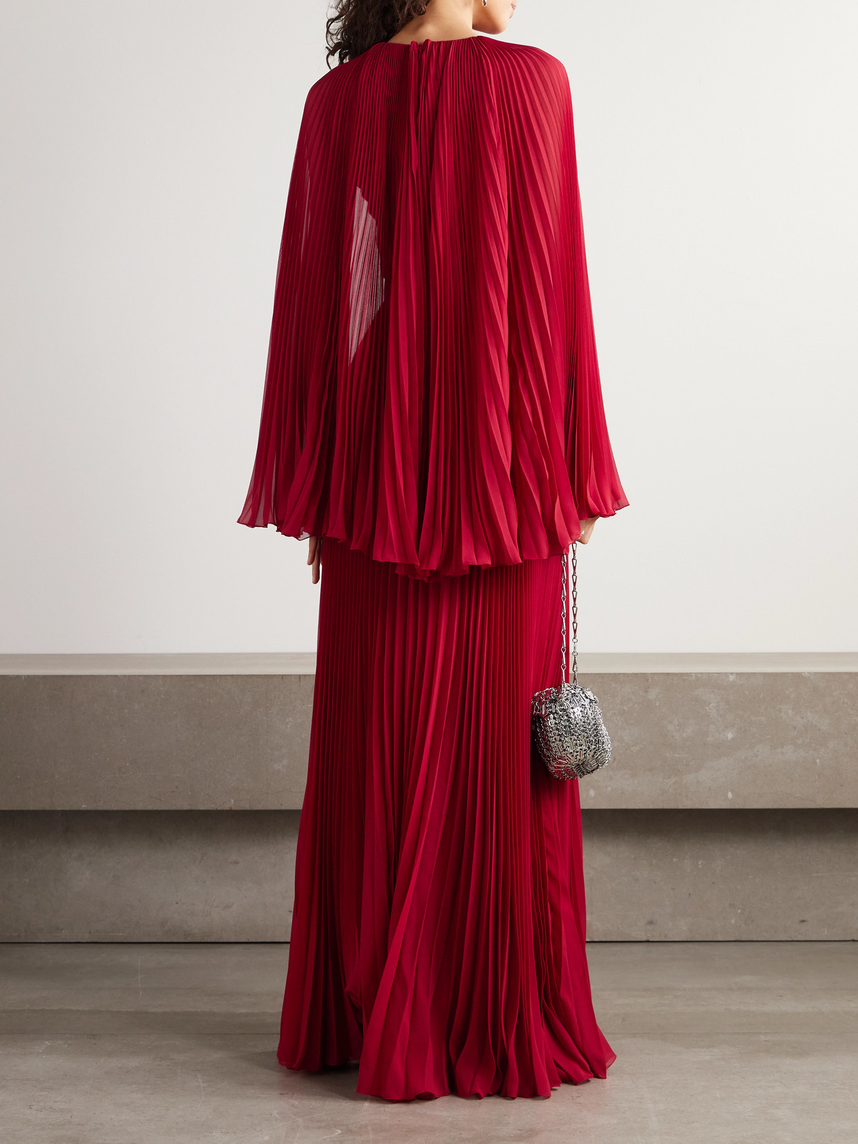 Giambattista Valli Pleated Cape-detail Dress In Red