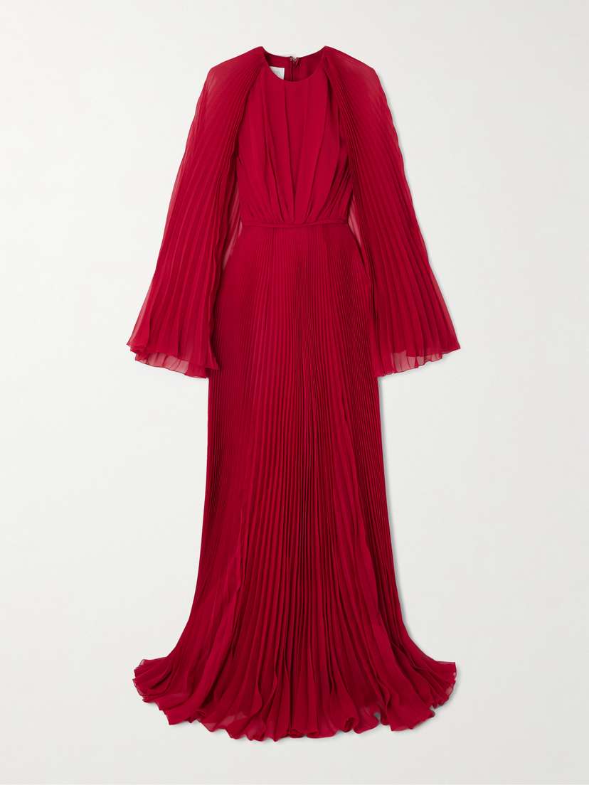 Giambattista Valli Cape-effect Plissé Silk-georgette Gown