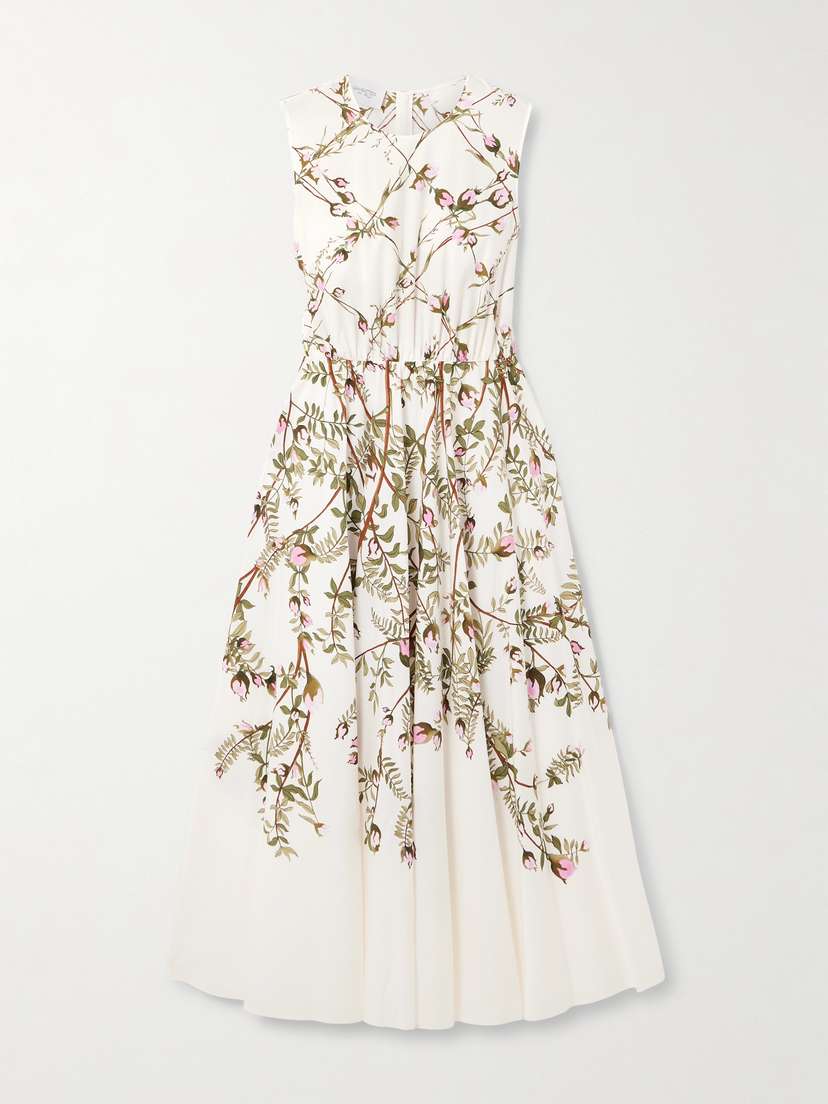 Giambattista Valli Pleated Floral-print Cotton-poplin Midi Dress