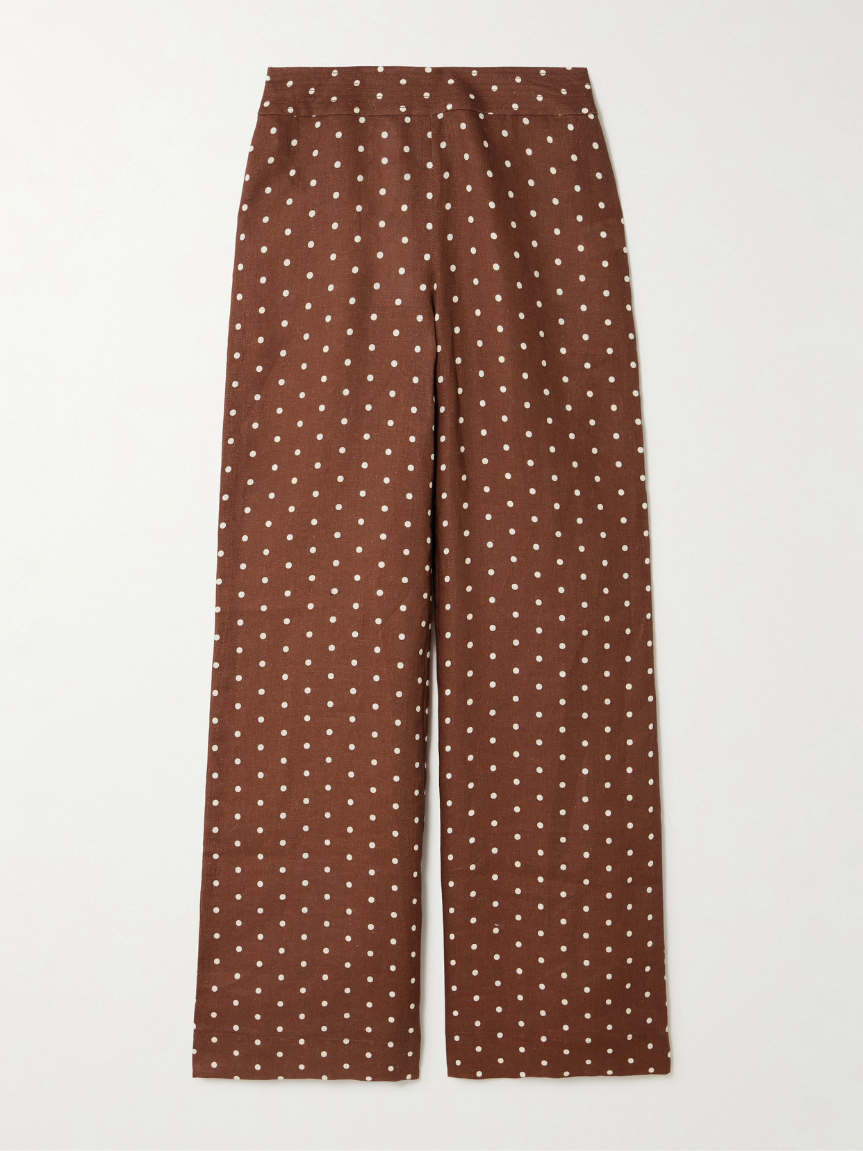 Cara Cara Josephine Polka-dot Linen Wide-leg Pants In Brown