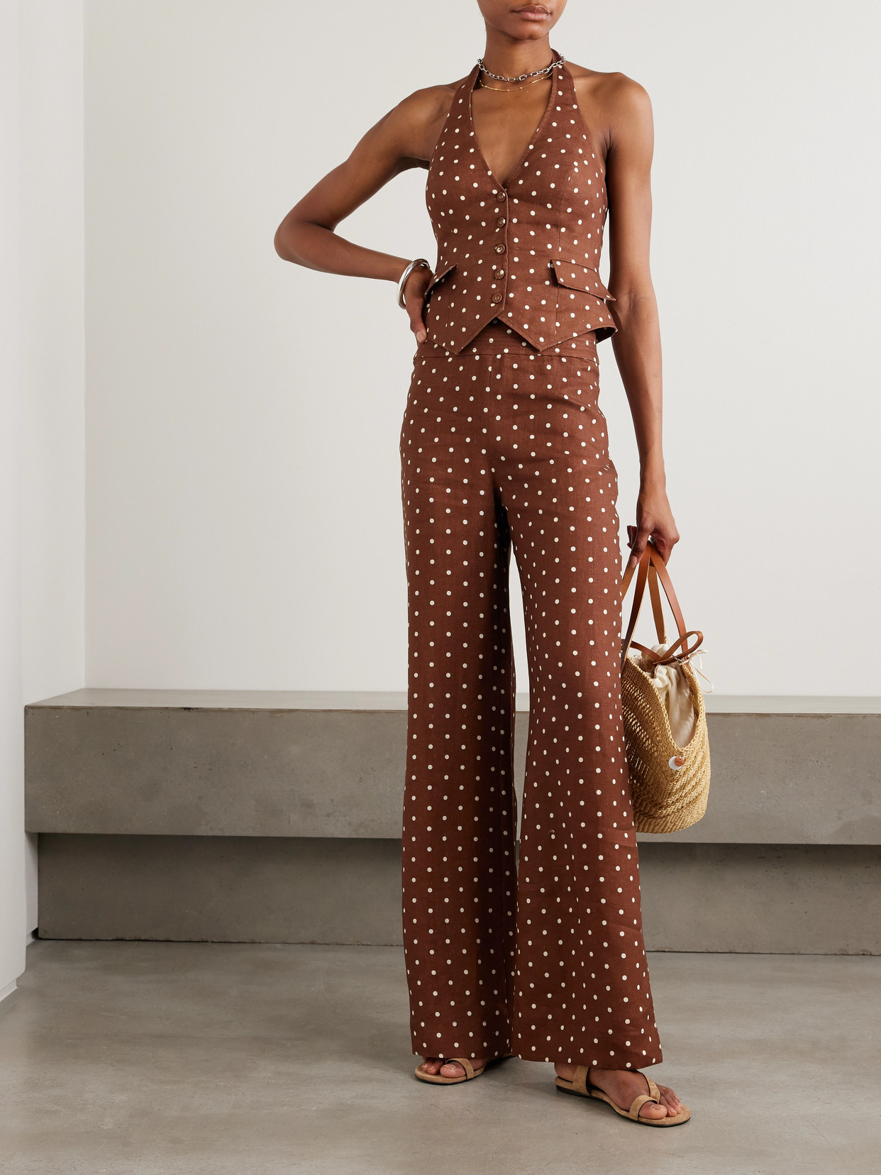 Cara Cara Prescott Polka-dot Linen Vest