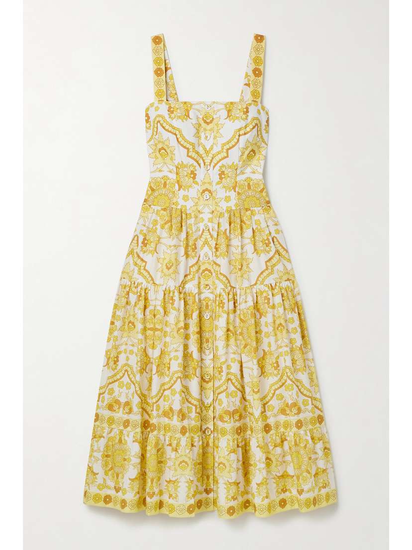 Cara Cara Margarita Tiered Floral-print Cotton-poplin Midi Dress