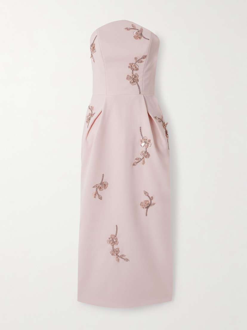 Sabina Bilenko Lisa Pleated Embellished Cady Midi Dress