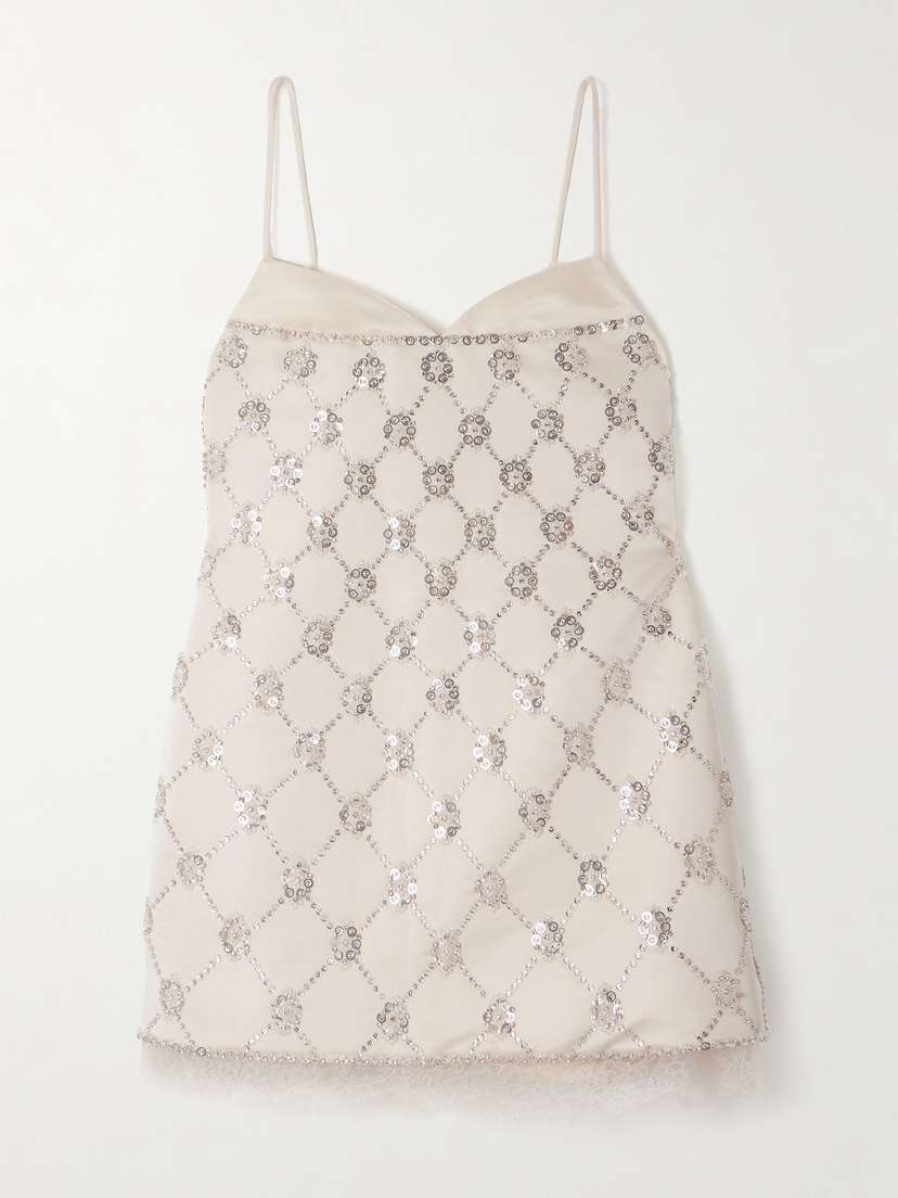 Sabina Bilenko Mara Lace-trimmed Embellished Mikado Mini Dress