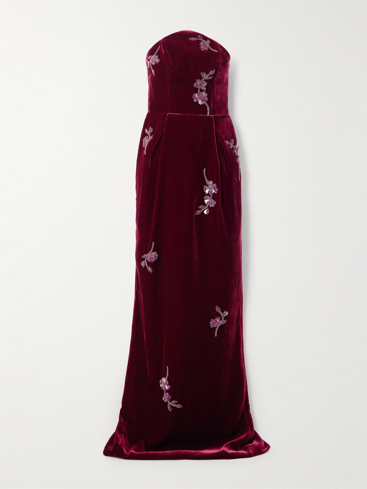Sabina Bilenko Lisa Strapless Embellished Velvet Gown In Burgundy