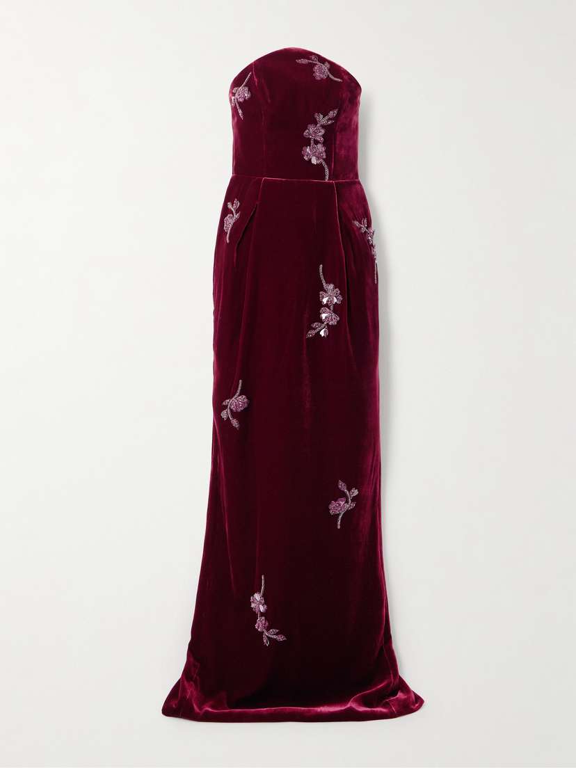 Sabina Bilenko Lisa Strapless Embellished Velvet Gown