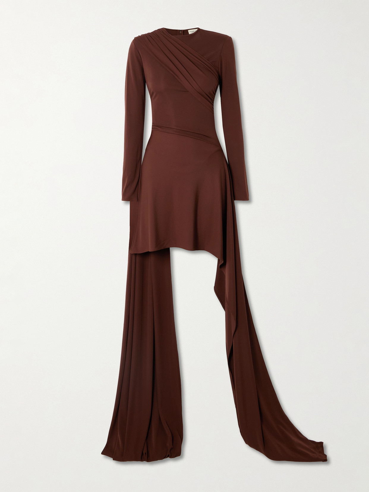 The New Arrivals Ilkyaz Ozel Venus Asymmetric Draped Gathered Jersey Dress In Burgundy