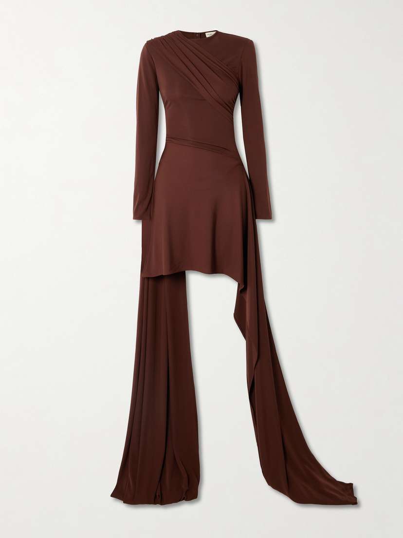 The New Arrivals Ilkyaz Ozel Venus Asymmetric Draped Gathered Jersey Dress