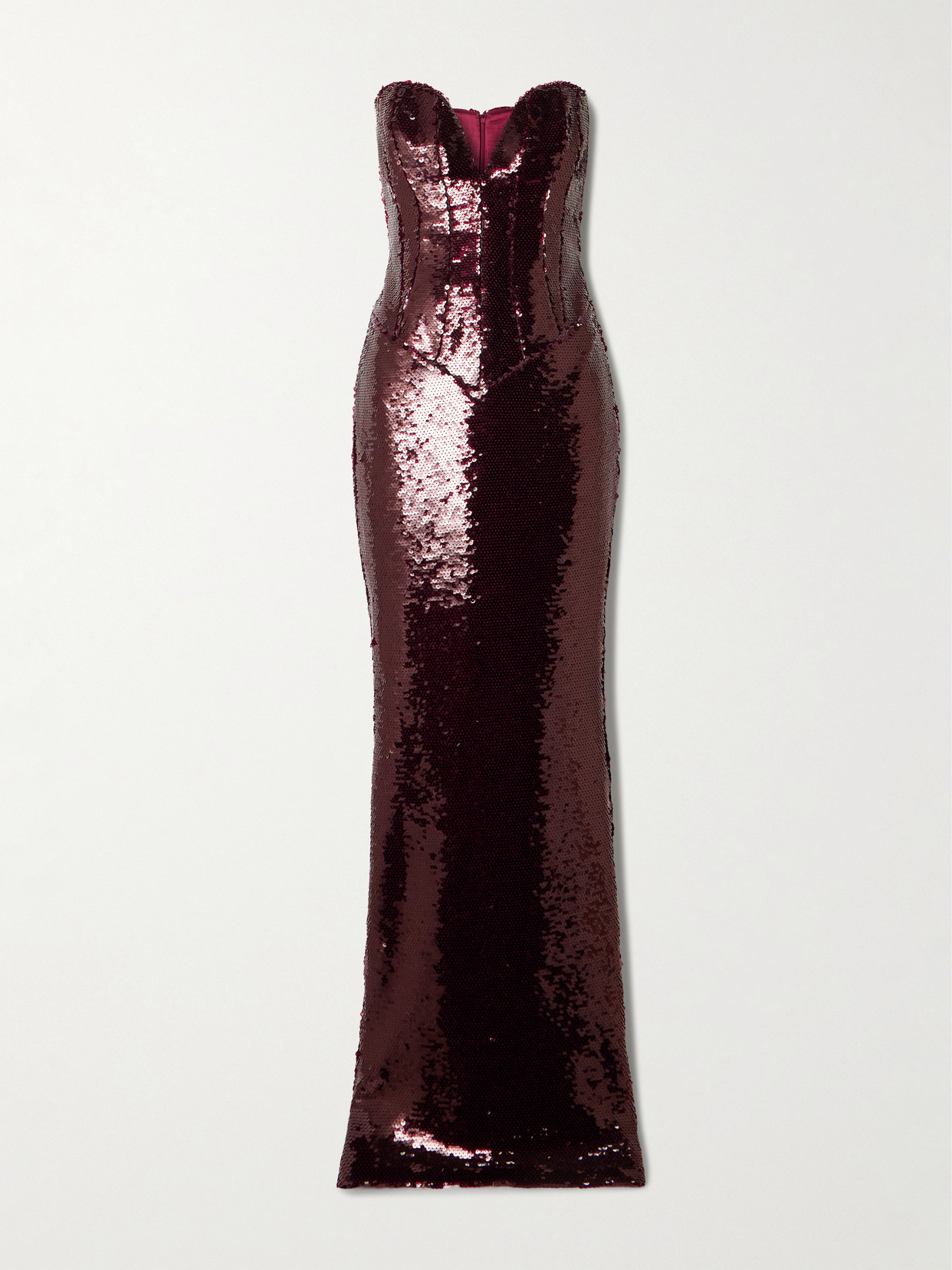 The New Arrivals Ilkyaz Ozel Azzurra Strapless Sequined Satin Gown In Burgundy