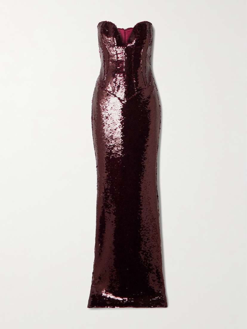 The New Arrivals Ilkyaz Ozel Azzurra Strapless Sequined Satin Gown