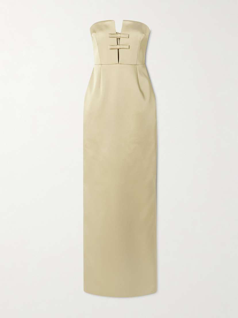 The New Arrivals Ilkyaz Ozel Noa Strapless Bow-embellished Satin Gown