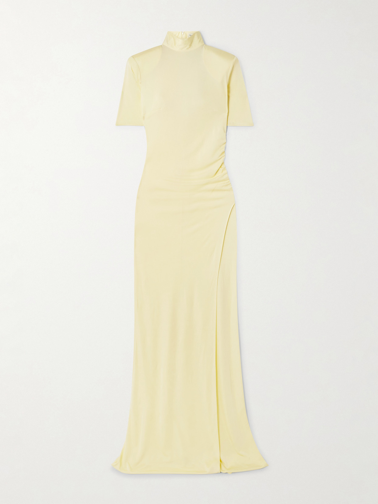 The New Arrivals Ilkyaz Ozel Pernille Ruched Satin-jersey Maxi Dress In Yellow