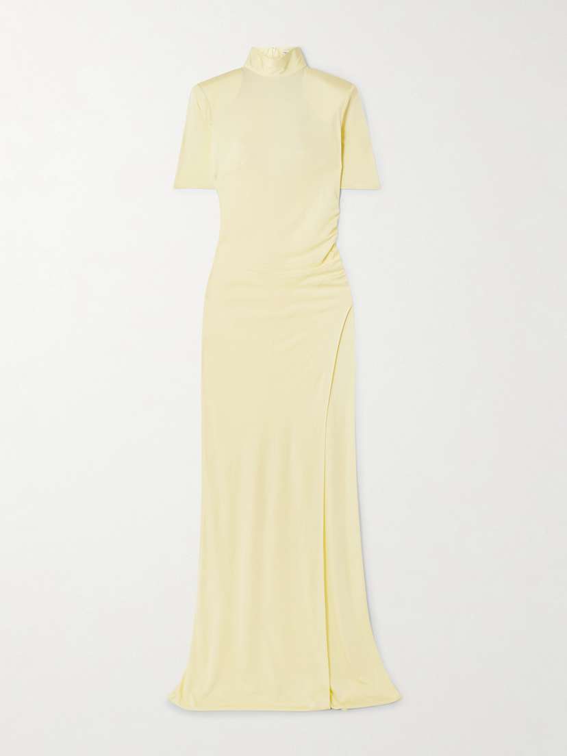 The New Arrivals Ilkyaz Ozel Pernille Ruched Satin-jersey Maxi Dress