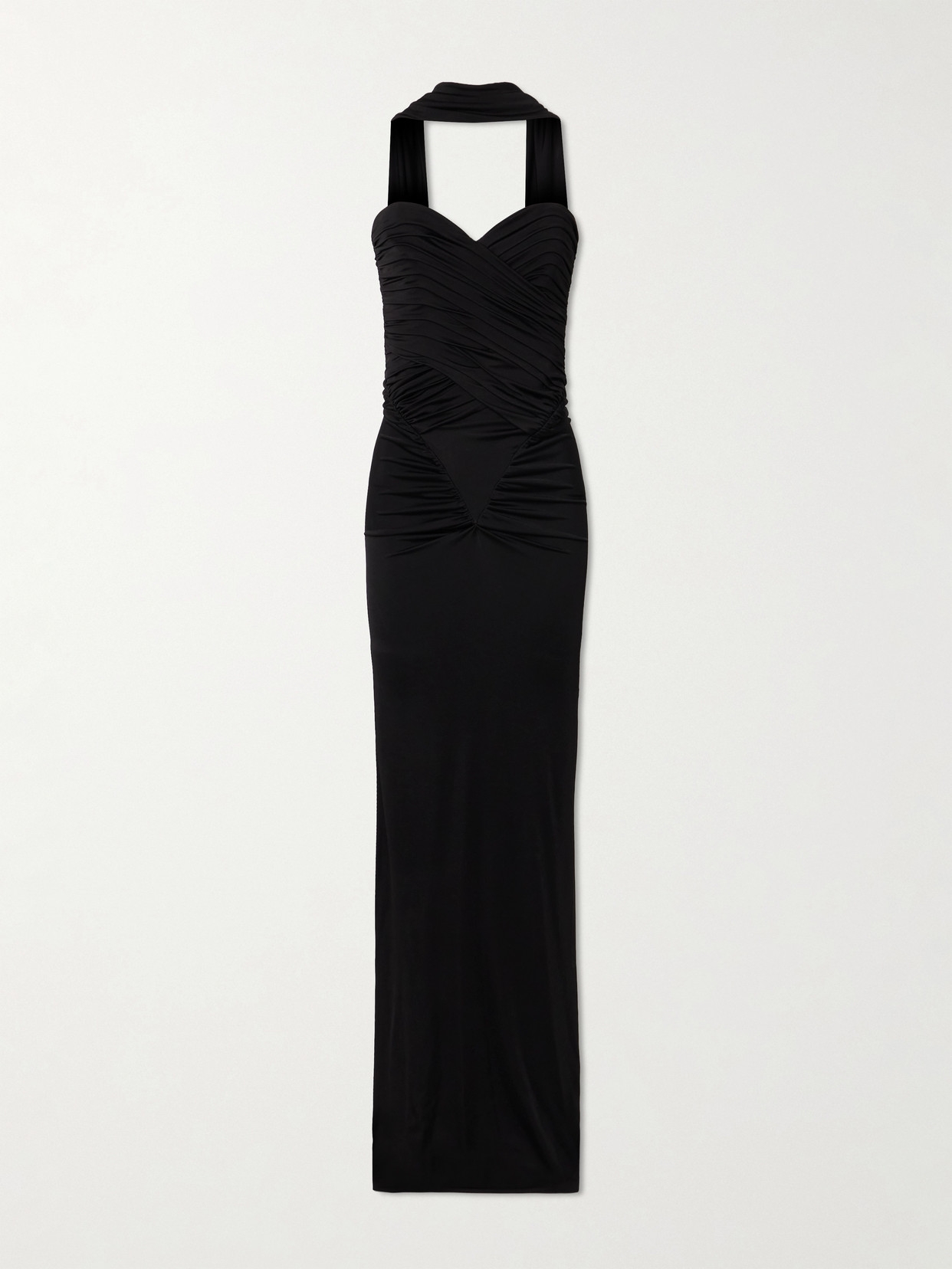 The New Arrivals Ilkyaz Ozel Samsara Strapless Gathered Stretch-satin Gown In Black