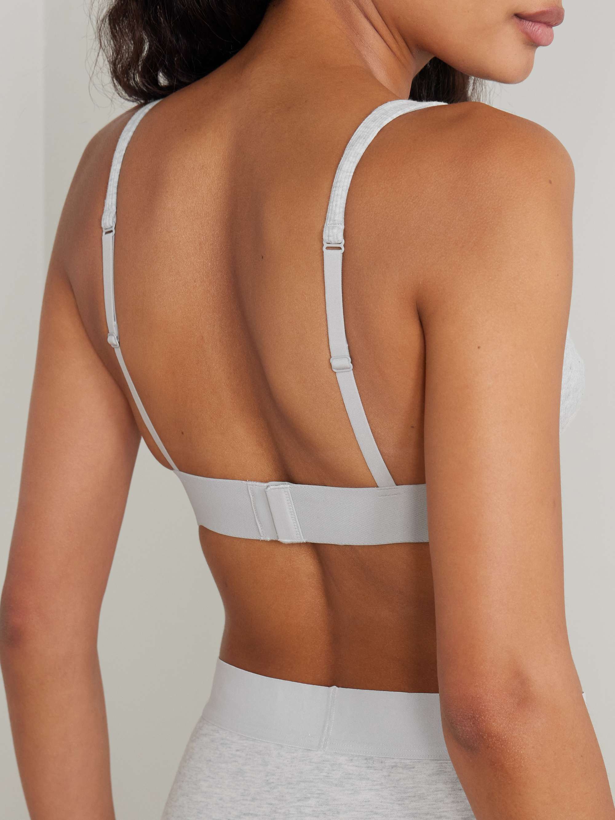 SKIMS Plunge ribbed cotton-blend jersey bralette - Bone