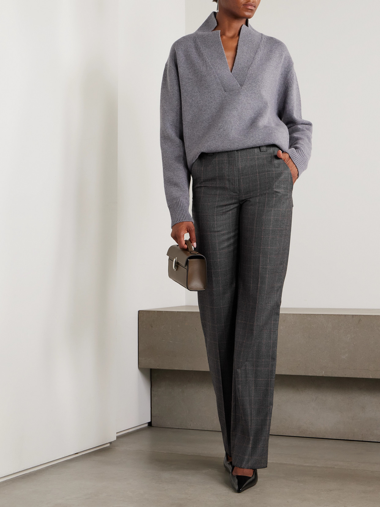 Veronica De Piante Avery Prince Of Wales Checked Wool Straight-leg Pants In Gray