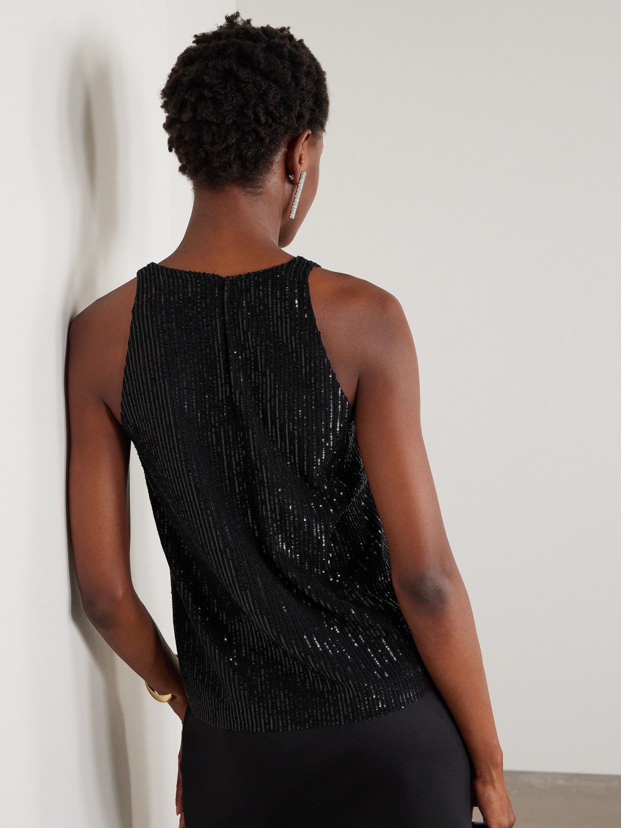 Veronica De Piante Alizeh Sequin-embellished Striped Gauze Top In Black