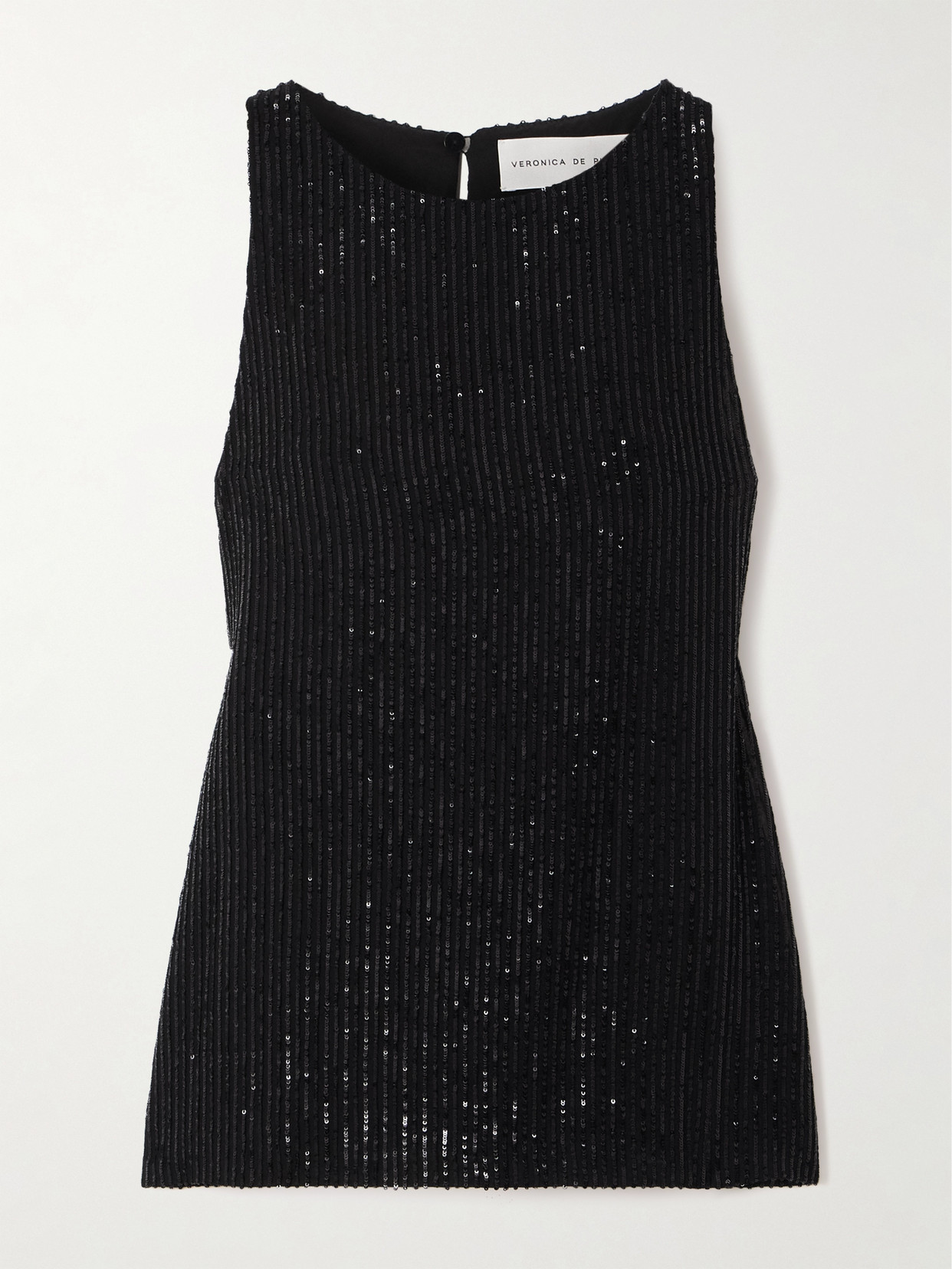Veronica De Piante Alizeh Sequin-embellished Striped Gauze Top In Black