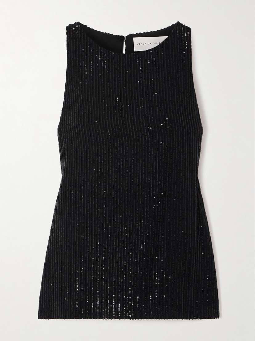 Veronica de Piante Alizeh Sequin-embellished Striped Gauze Top