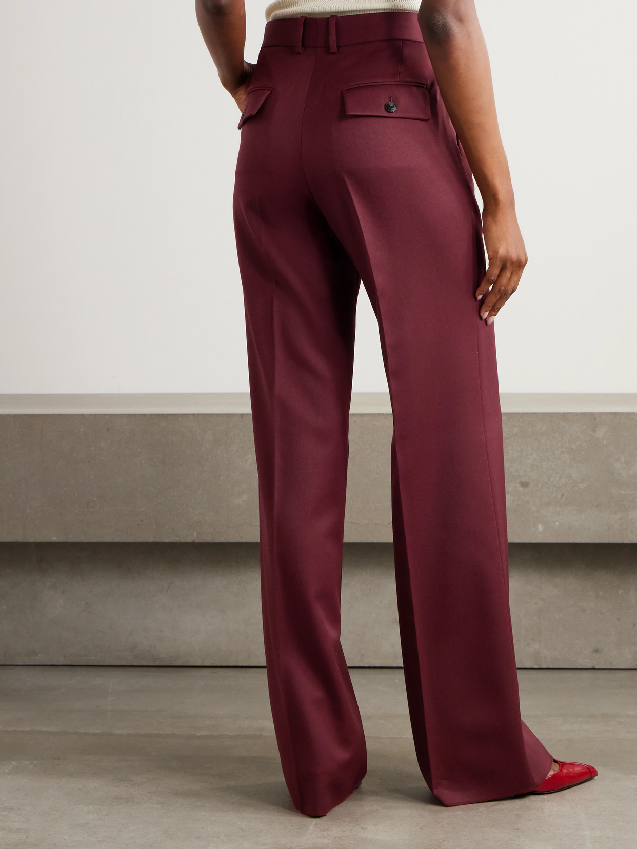 Veronica De Piante Rhea Grain De Poudre Wool Wide-leg Pants In Burgundy