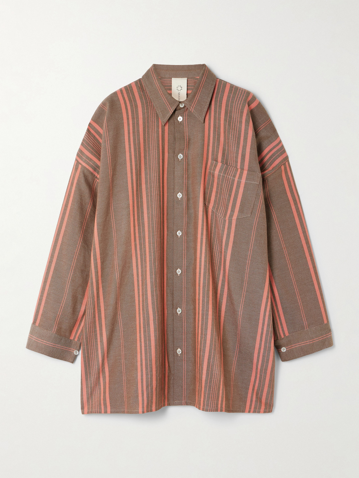 Marrakshi Life Oversized Striped Cotton Shirt In Brown