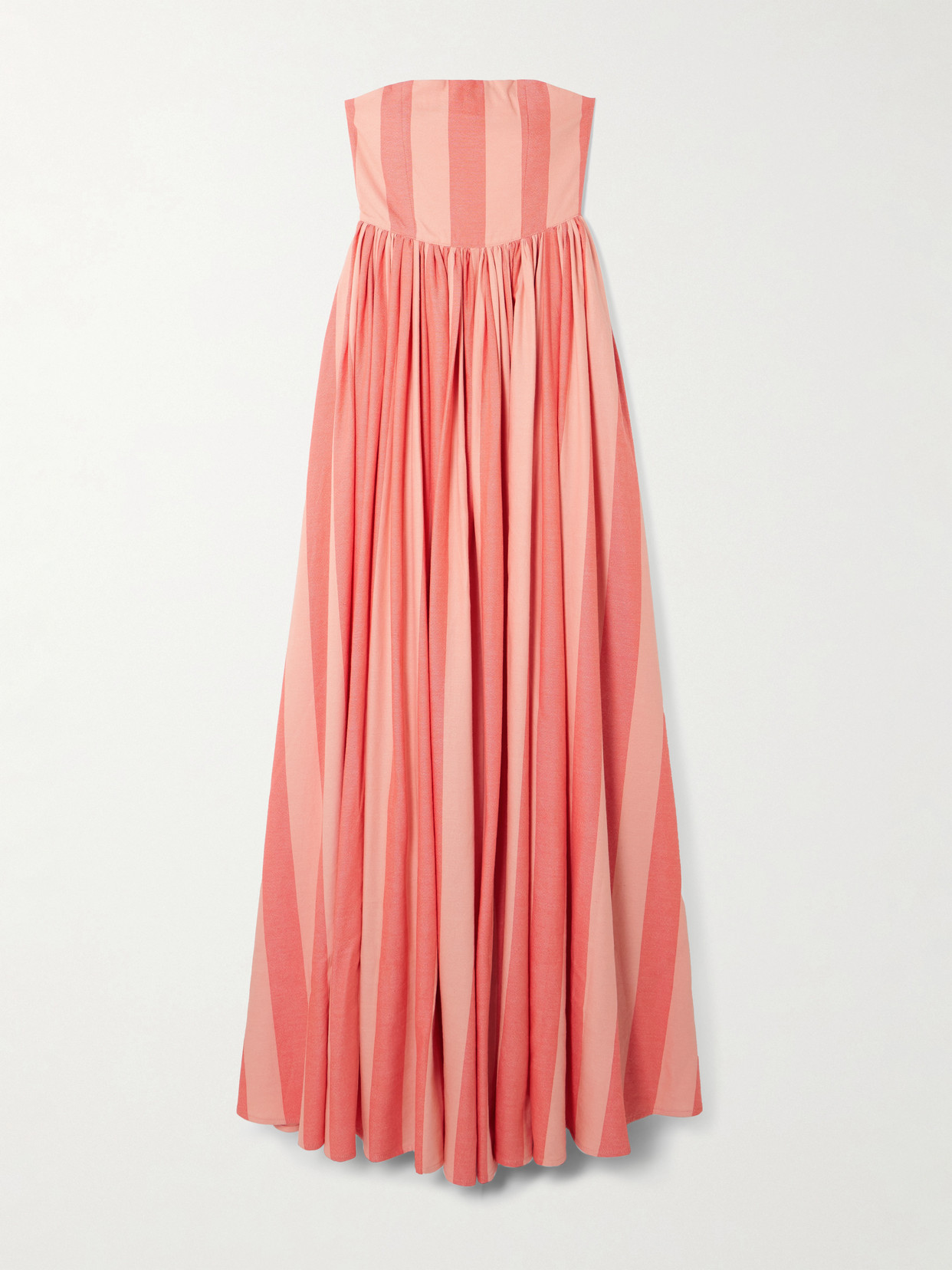 Marrakshi Life Strapless Gathered Striped Cotton Maxi Dress In Pink