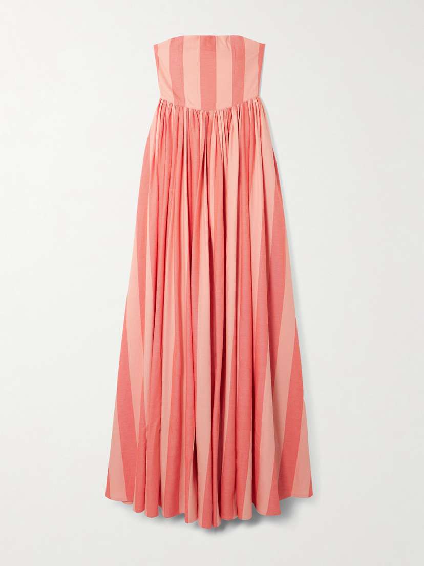 Marrakshi Life Strapless Gathered Striped Cotton Maxi Dress