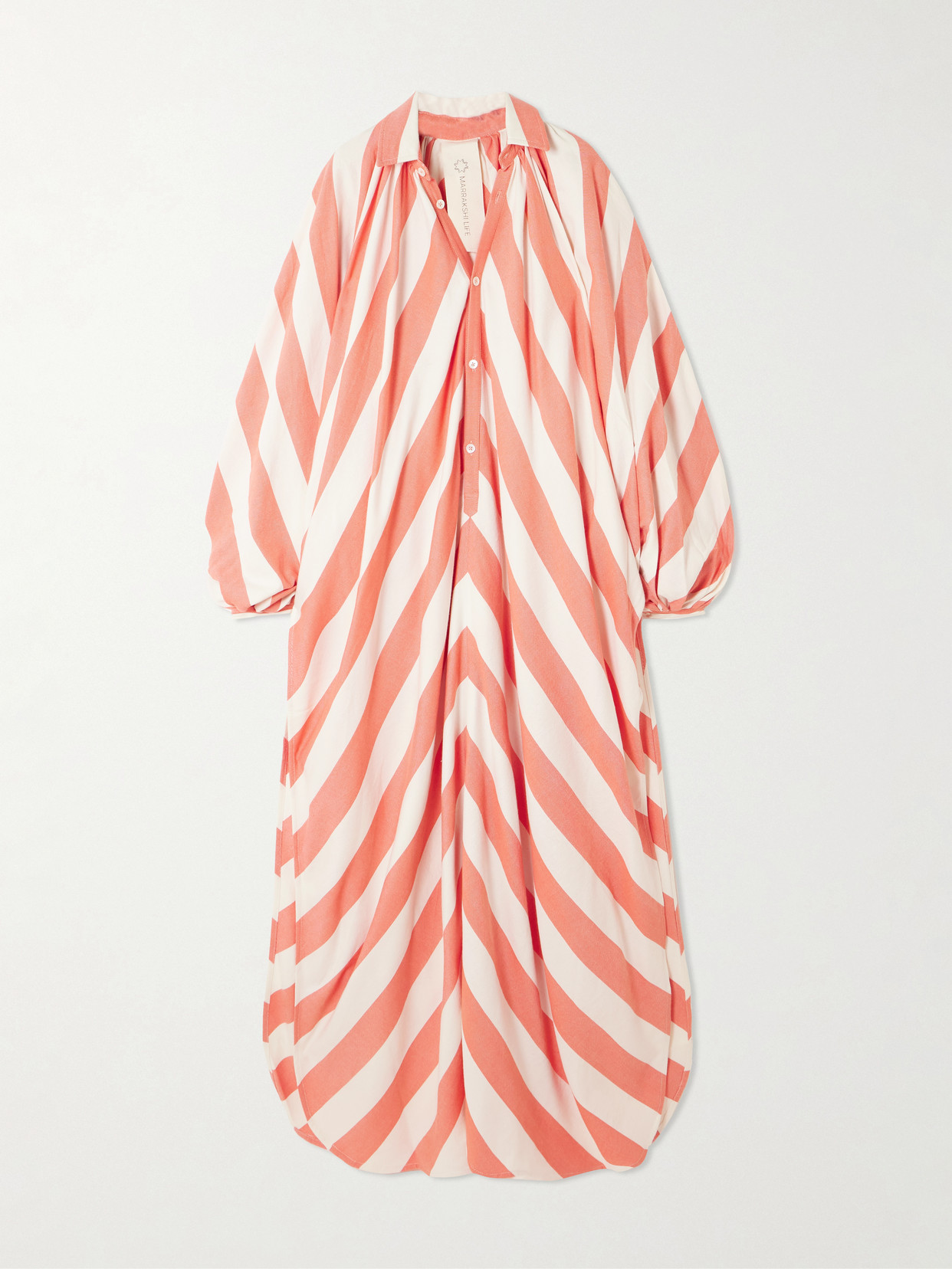 Marrakshi Life Touareg Gathered Striped Cotton Maxi Dress In Pink